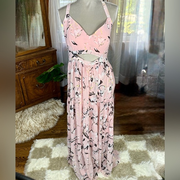 rachel roy cut out dress Rachel Pink and Black Floral Maxi boohoo Women's Lace Corset Maxi dress The unique style of color:true orange Halter Neck Corset Ruffle A Line Sherri Hill Prom Dress 56229